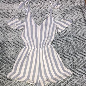 Blue and white striped romper from AEO